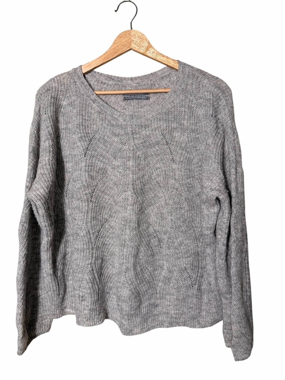 Anthropologie Gray Cable-Knit Crewneck Sweater